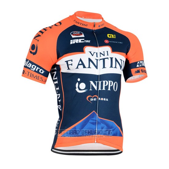 2015 Fahrradbekleidung Vini Fantini Orange und Blau Trikot Kurzarm und Tragerhose